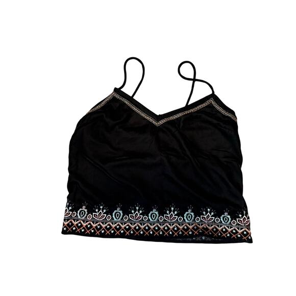 Aeropostale Black Velour Embroidered Tank Women’s Medium Floral Embroidery - Picture 1 of 6